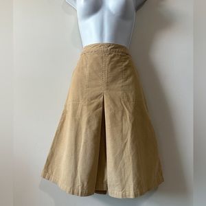 Vintage Tan Corduroy Front Pleat Cotton Skirt By Eddie Bauer Size 2